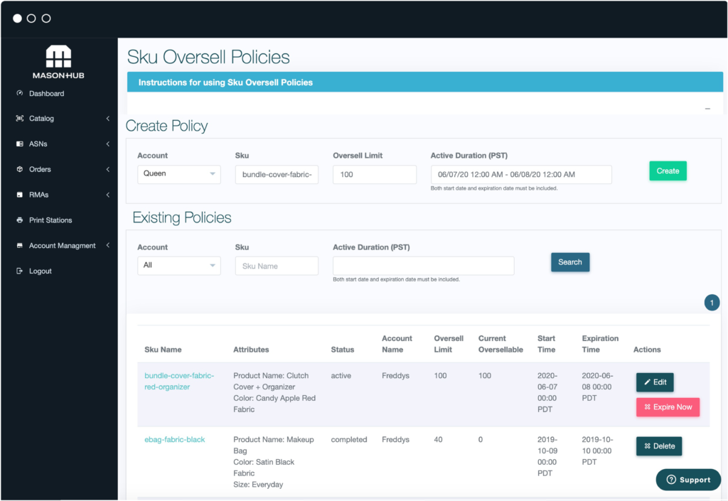 Manage backorders with MasonHub's SKU Oversell Policy product.