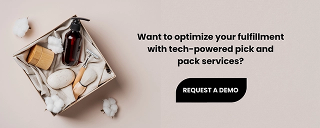 A neatly arranged curated gift box with skincare and cosmetic products, highlighting the personalized touch of tech-powered pick and pack fulfillment services