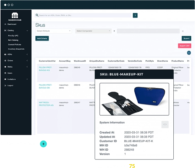 Digital interface showcasing a product kitting system with various cosmetic items, used for optimizing inventory management and fulfillment.