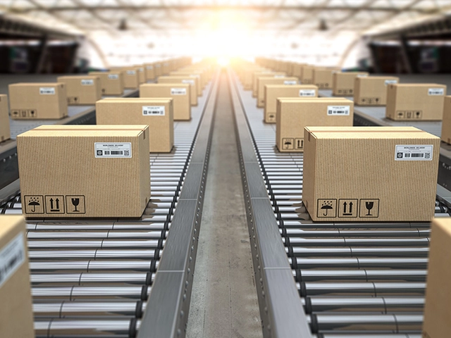 Boxes in a fulfillment provider's warehouse