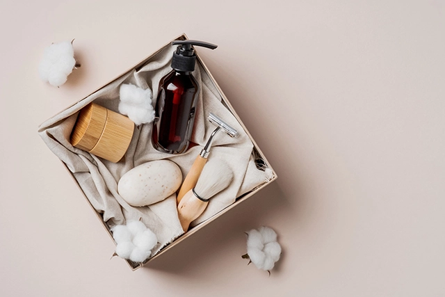 Eco-friendly beauty and wellness subscription box with natural skincare products and sustainable packaging materials.